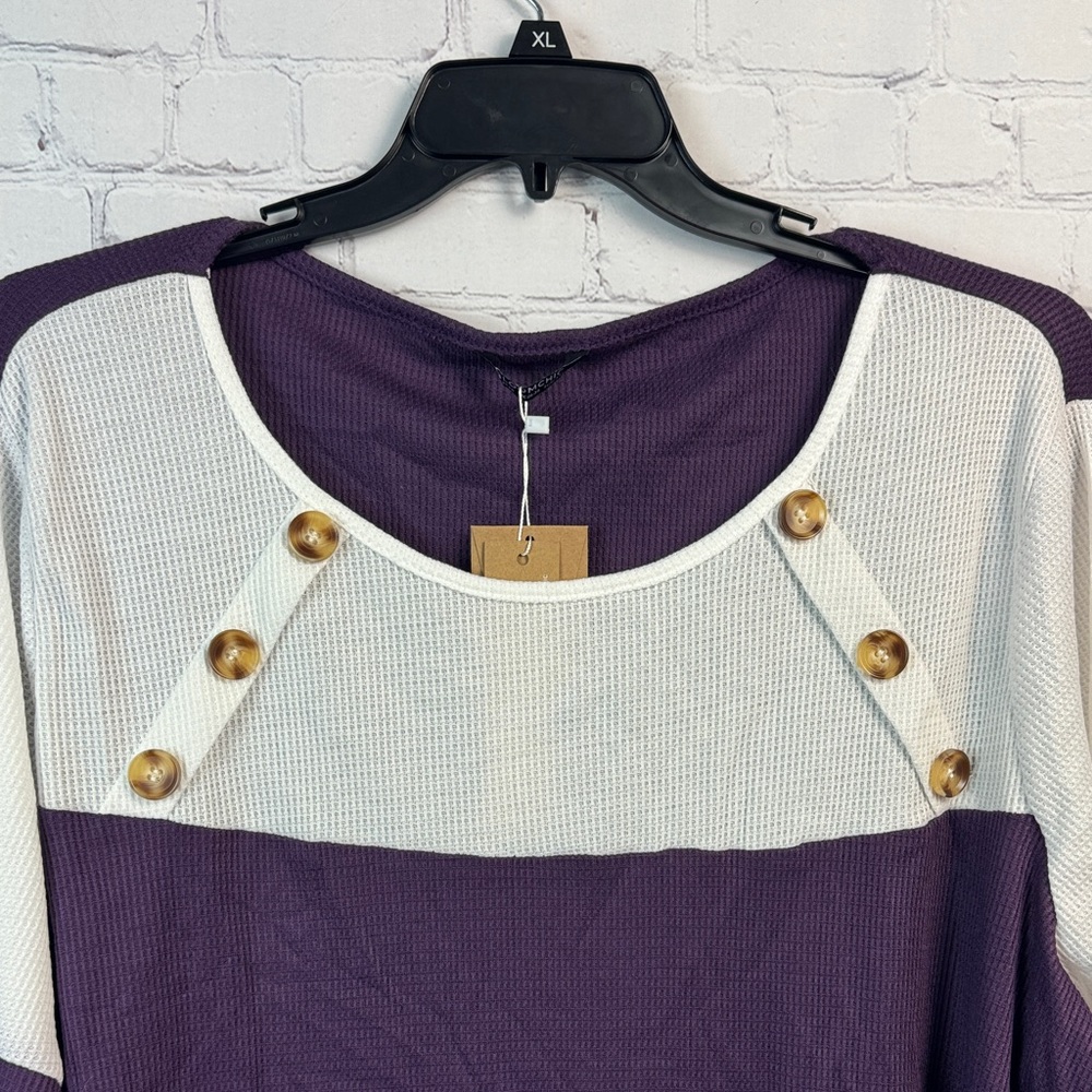BloomChic Purple and White Long Sleeve Top with Button Accents Plus Size 3X - Picture 5 of 7
